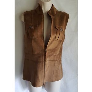 New LAUREN by RL tobacco faux suede zip up vest